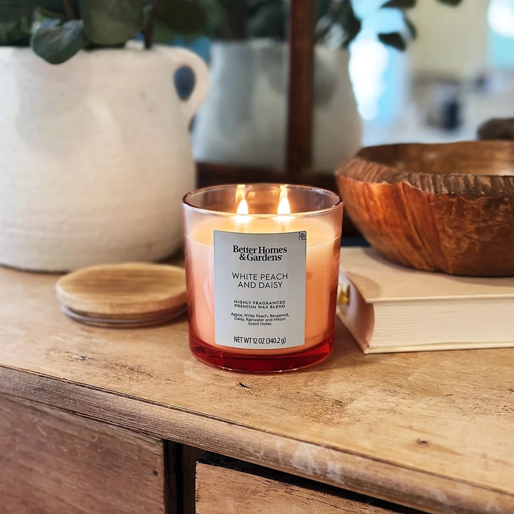 White Peach Daisy Scented Two Wick Ombre Jar Candle 12oz