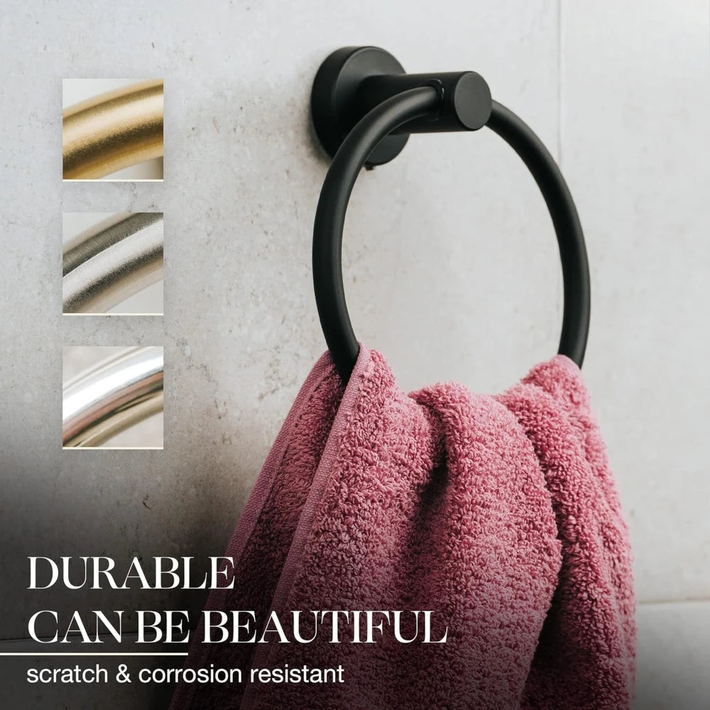 Matte Black Towel Ring Stainless Steel Wall Mounted Rail