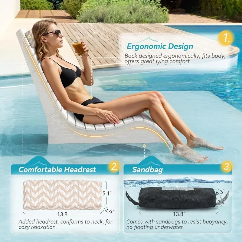 HDPS Pool Lounge Chairs With Headrest For Outdoor Use Up To 10 Inches Water