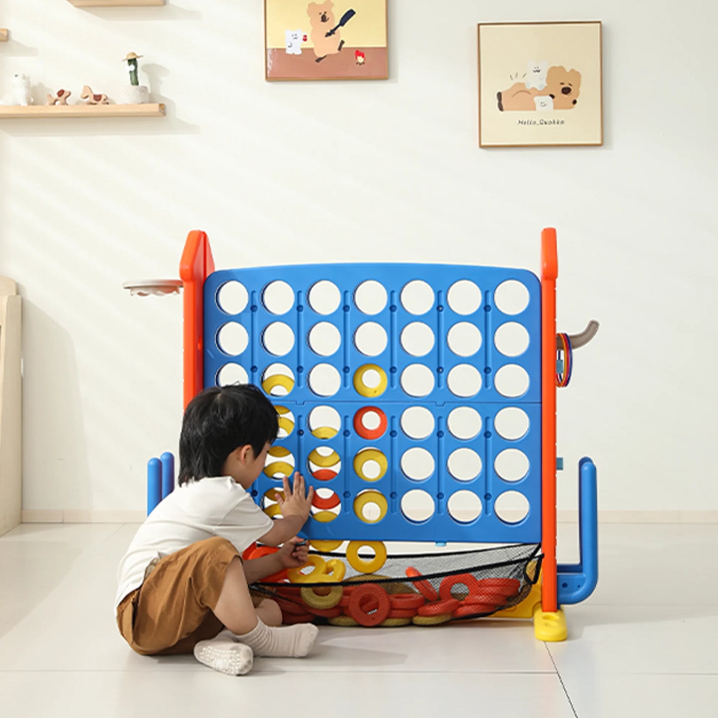 Kids Giant 4 To Score Mesh Bag Connect Four Ring Toss Golf And Basketball Hoop