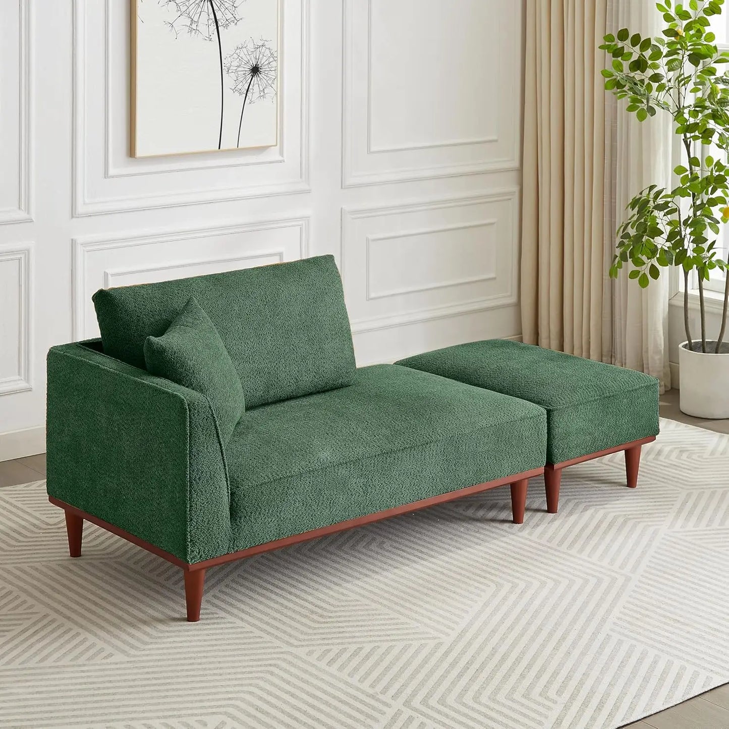 Upholstered Boucle Chaise Lounge Chair With Ottoman For Home Office
