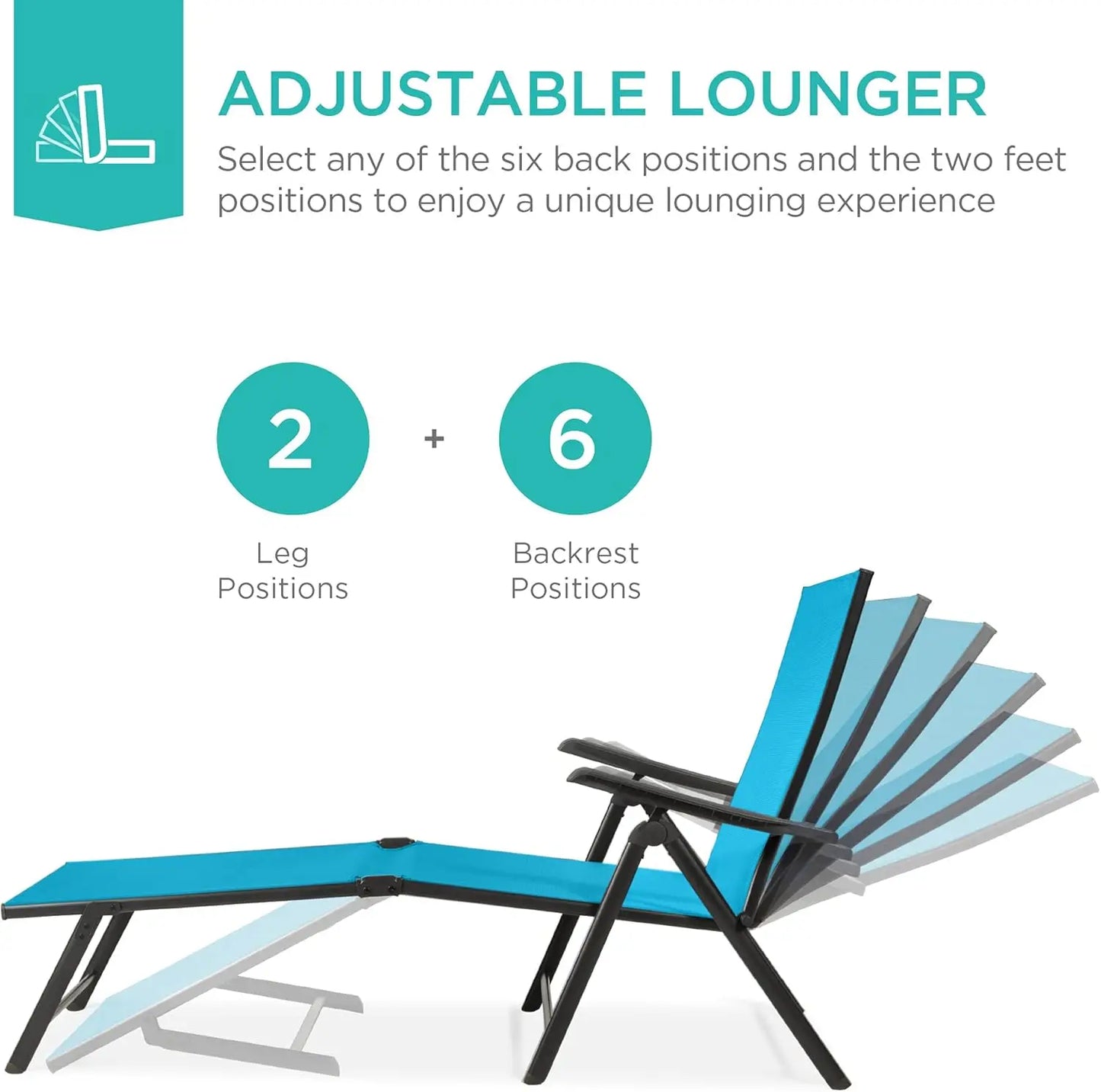 Set of 2 Adjustable Outdoor Patio Chaise Lounge Chairs Folding Reclining Pool Loungers for Poolside Deck and Backyard