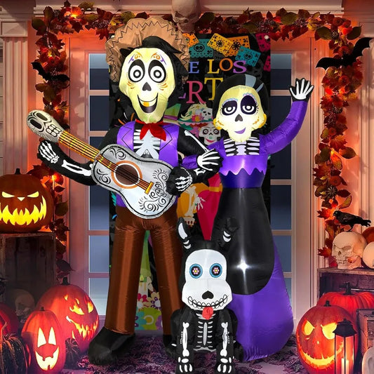 6 Ft Day of the Dead Sugar Skull Couple Guitar Skeleton Yard