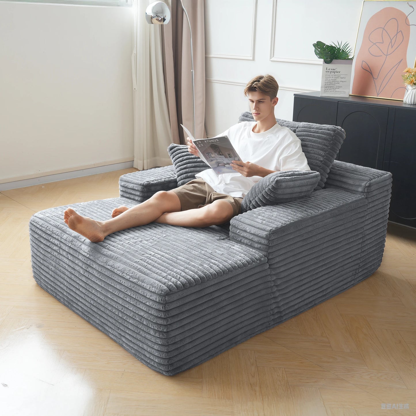 Sdoren 49 Inch Chaise Lounge Chair Corduroy Upholstered Deep Seat Sofa Bed