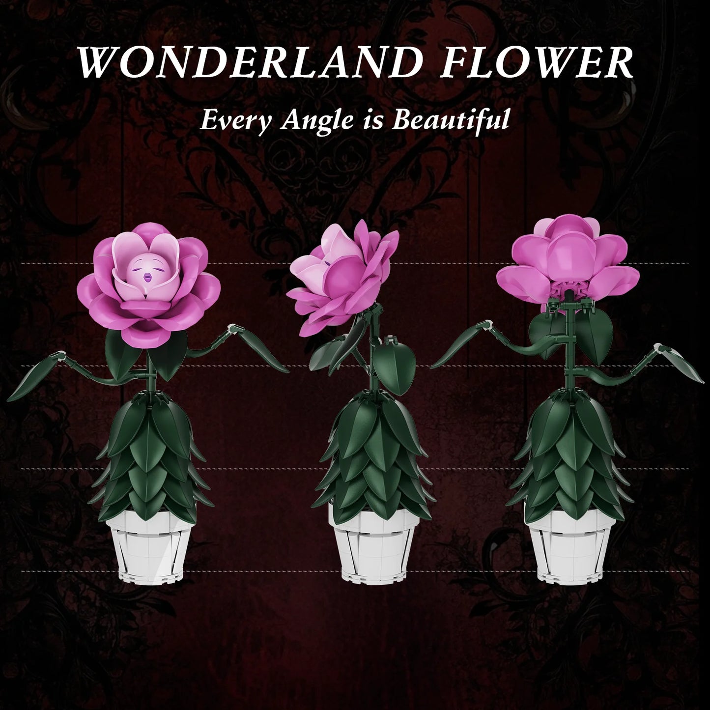 Wonderland Flower Building Blocks Set Lego Compatible Mad Hatter Tea Party Decor