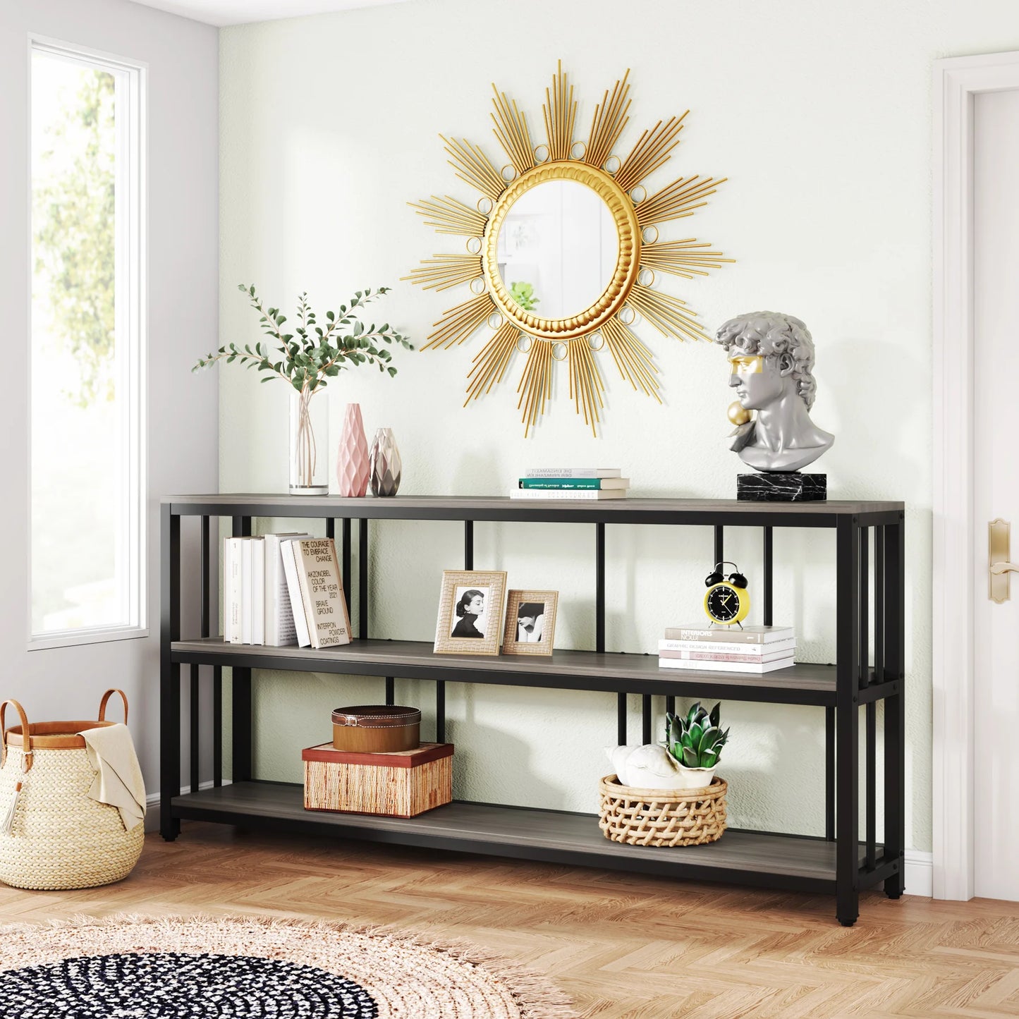 Tribesigns Long Console Sofa Table 70.89 Inch 3 Tier Rustic