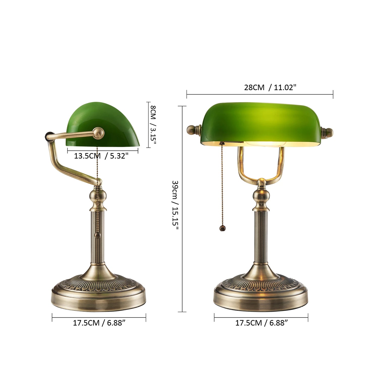 Classical Green and White Glass Bankers Desk Lamp with Zipper Switch for Living Room Bedroom and Bedside Sofa Table
