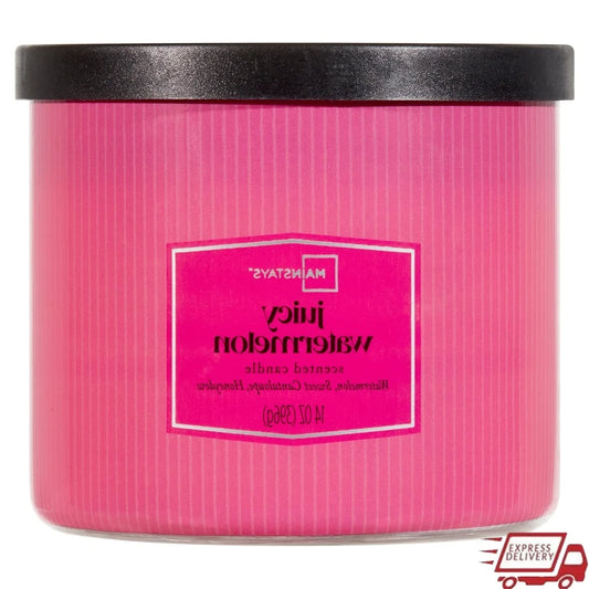 Juicy Watermelon Scented Candle 14 Oz 3 Wick Decorative Container 65 Hour Burn