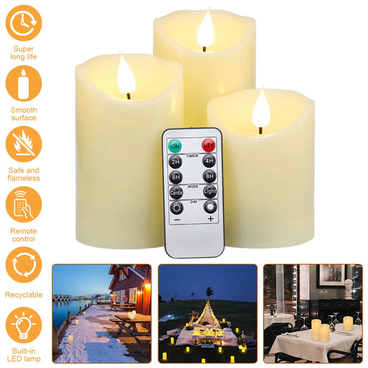 USB Rechargeable Flickering Paraffin Pillar Candle With Remote