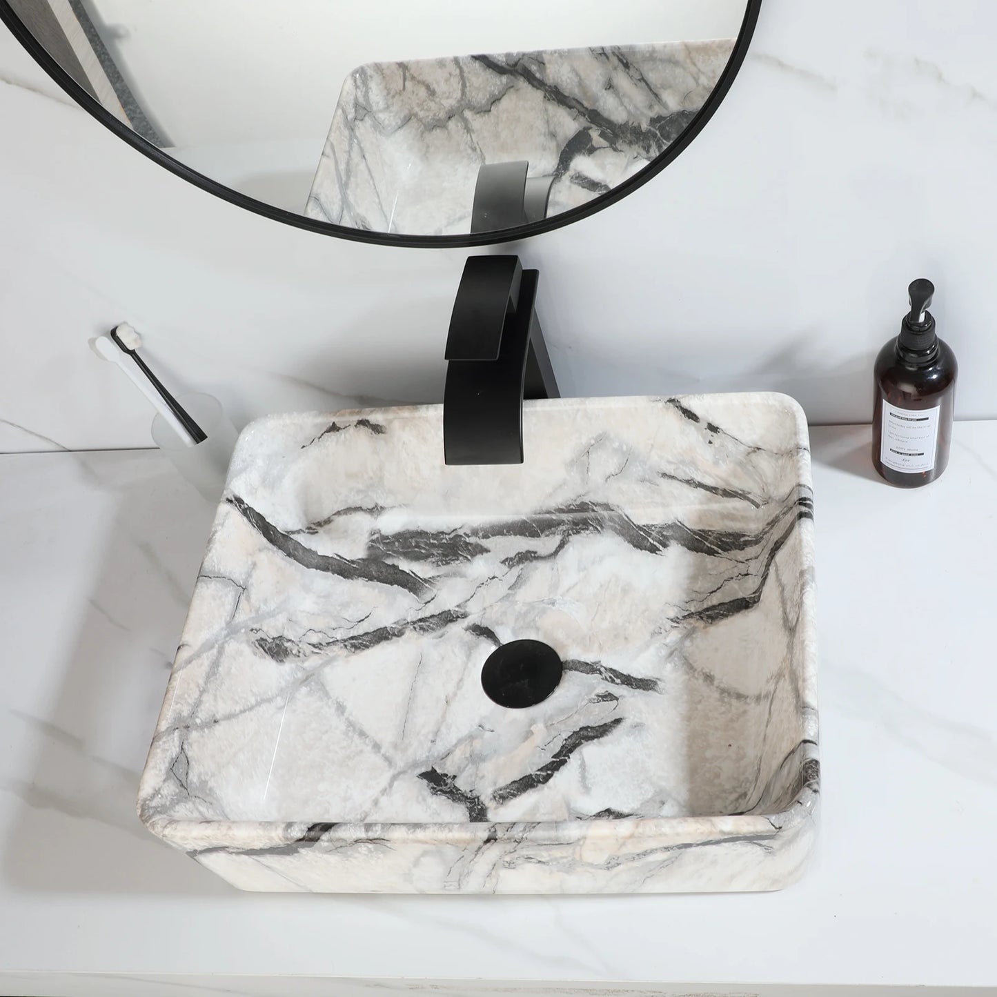 ZAPPO Black Rectangular Vessel Sink with Faucet and Drain