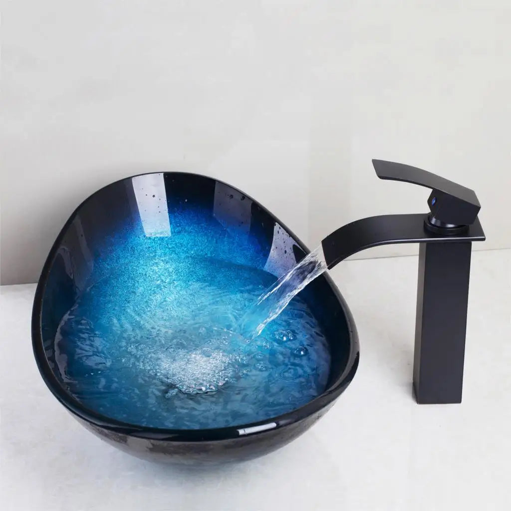 Jieni Glass Waterfall Spout Brass Faucet Oil Rubbed Bronze
