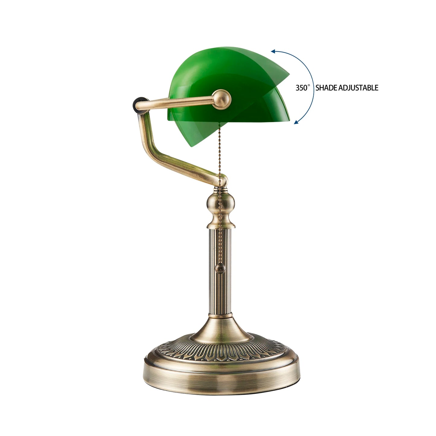 Classical Green and White Glass Bankers Desk Lamp with Zipper Switch for Living Room Bedroom and Bedside Sofa Table