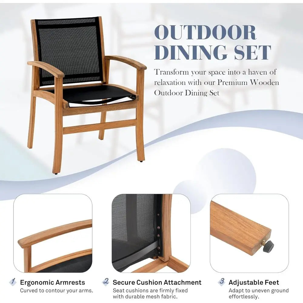 6 To 8 Seater Acacia Wood Dining Set With Expandable Table And Textilene Chairs