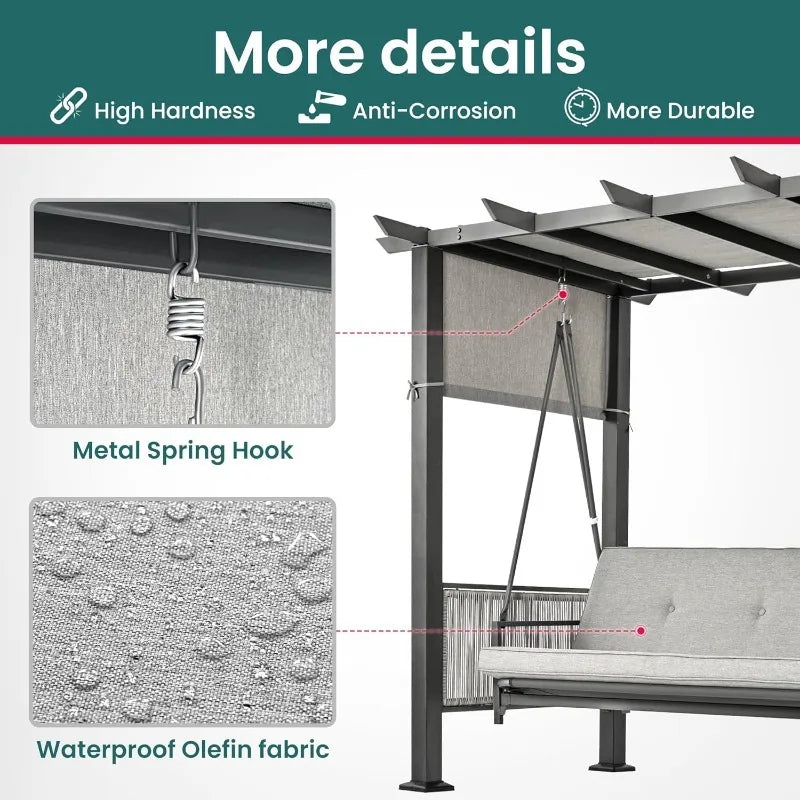 2 In 1 Convertible Porch Swing Bed With Wicker Armrests And Adjustable Canopy