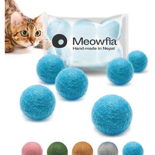 Wool Ball Toys 6 Pack Safe for Cats and Small Dogs 1.5 Inch