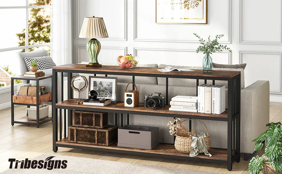 Tribesigns Long Console Sofa Table 70.89 Inch 3 Tier Rustic