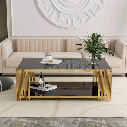 Stainless Steel Rectangle Glass Coffee Table For Living Room