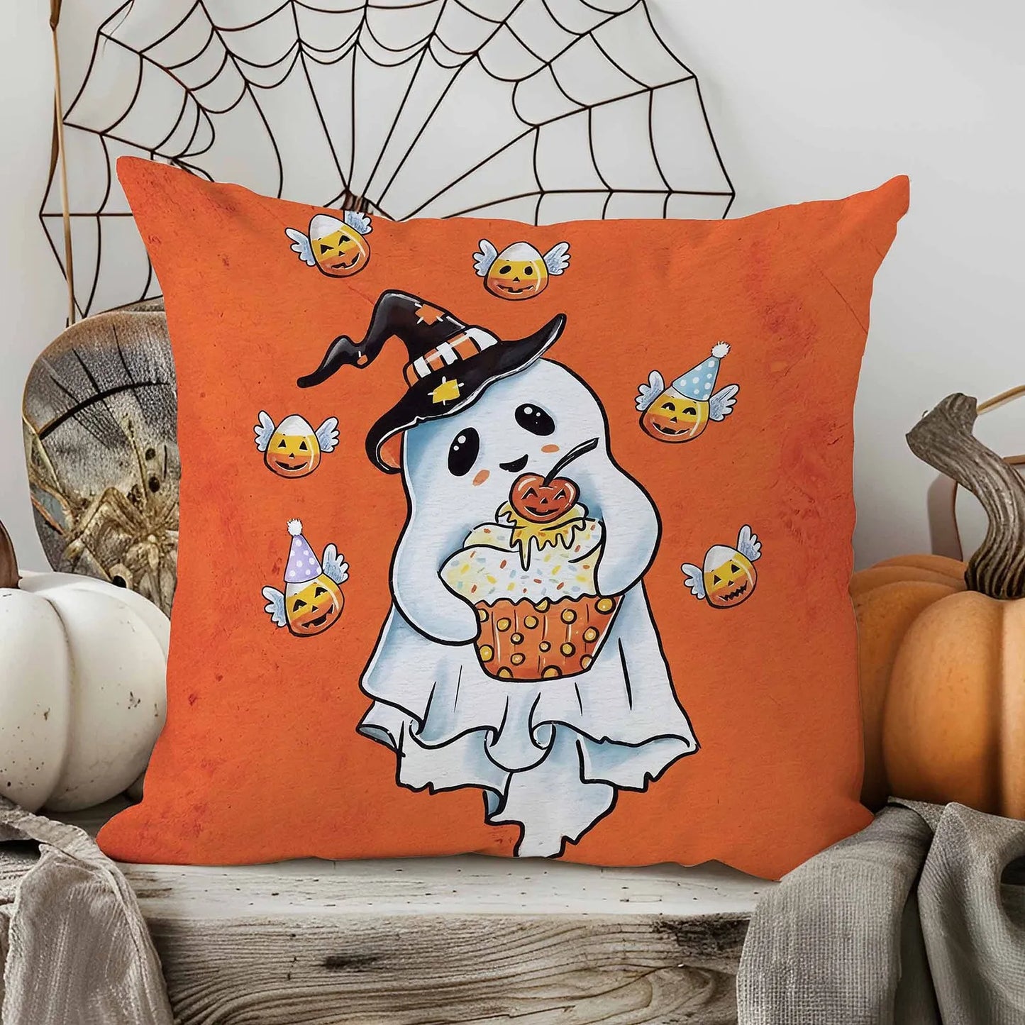 Halloween Linen Throw Pillow Cover Single Sided Print