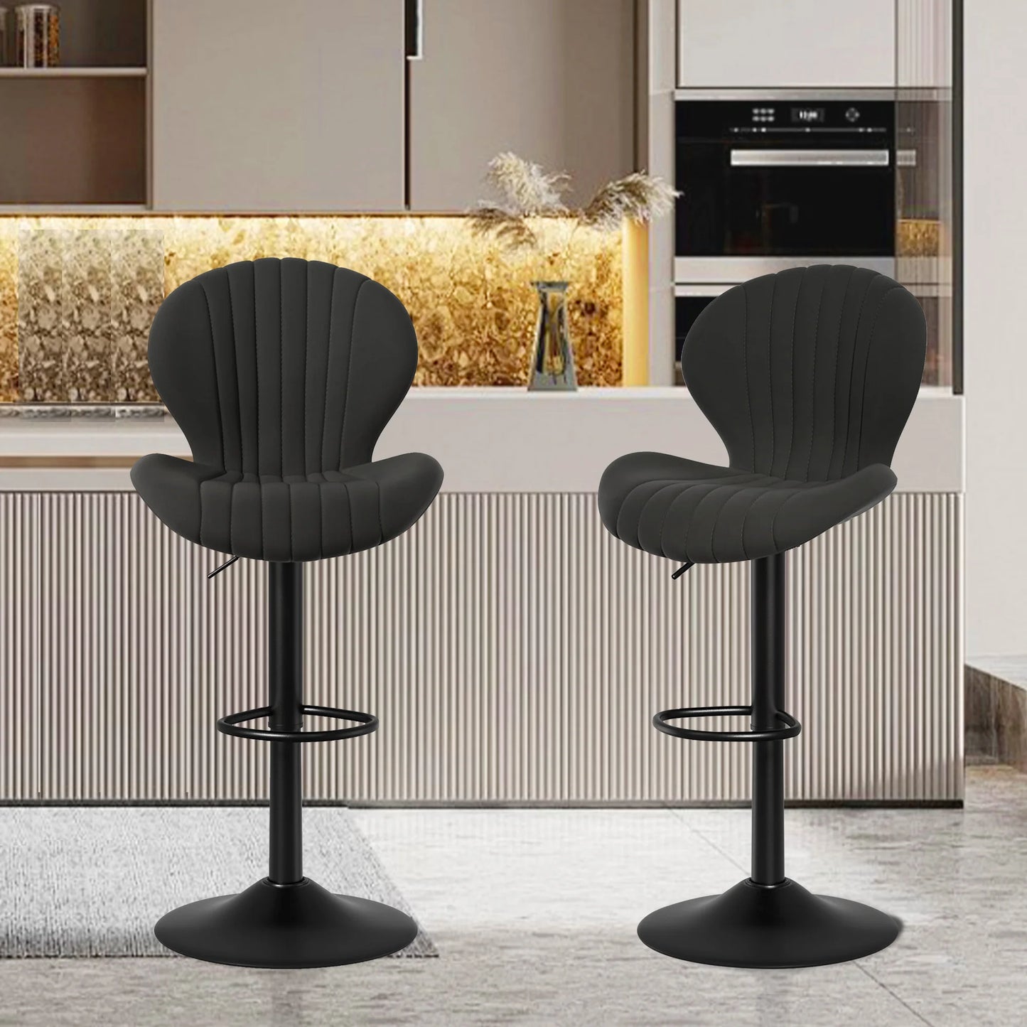 2 Pack Bar Chairs 360 Rotating Leather Backrest Dining Room