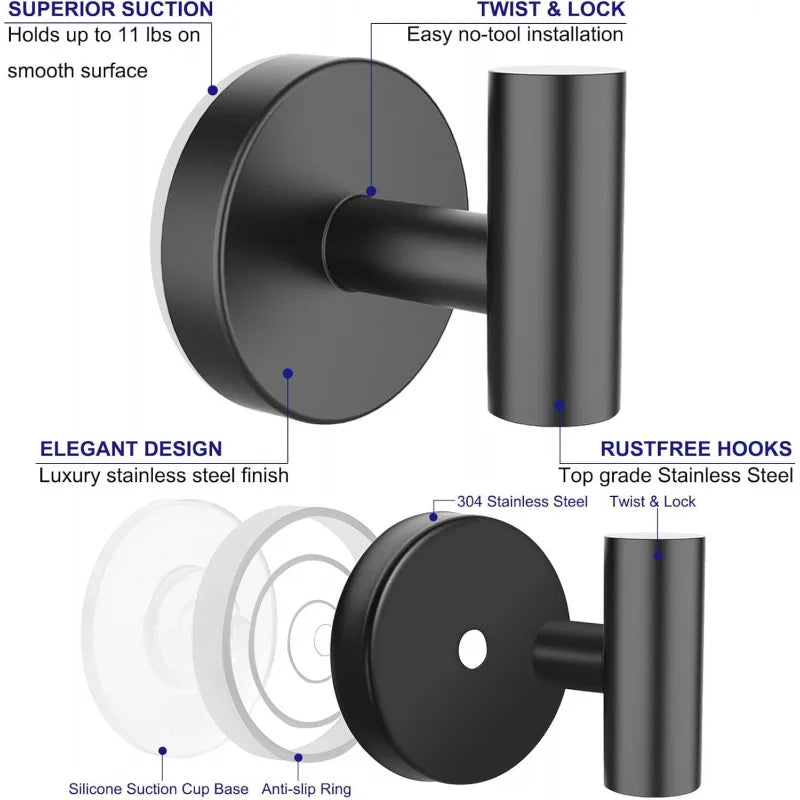 Stainless Steel Suction Cup Hooks For Shower And Bathroom