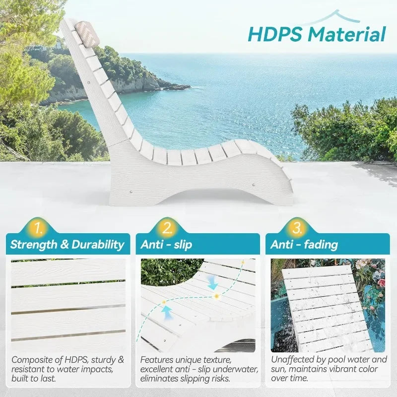 HDPS Pool Lounge Chairs With Headrest For Outdoor Use Up To 10 Inches Water