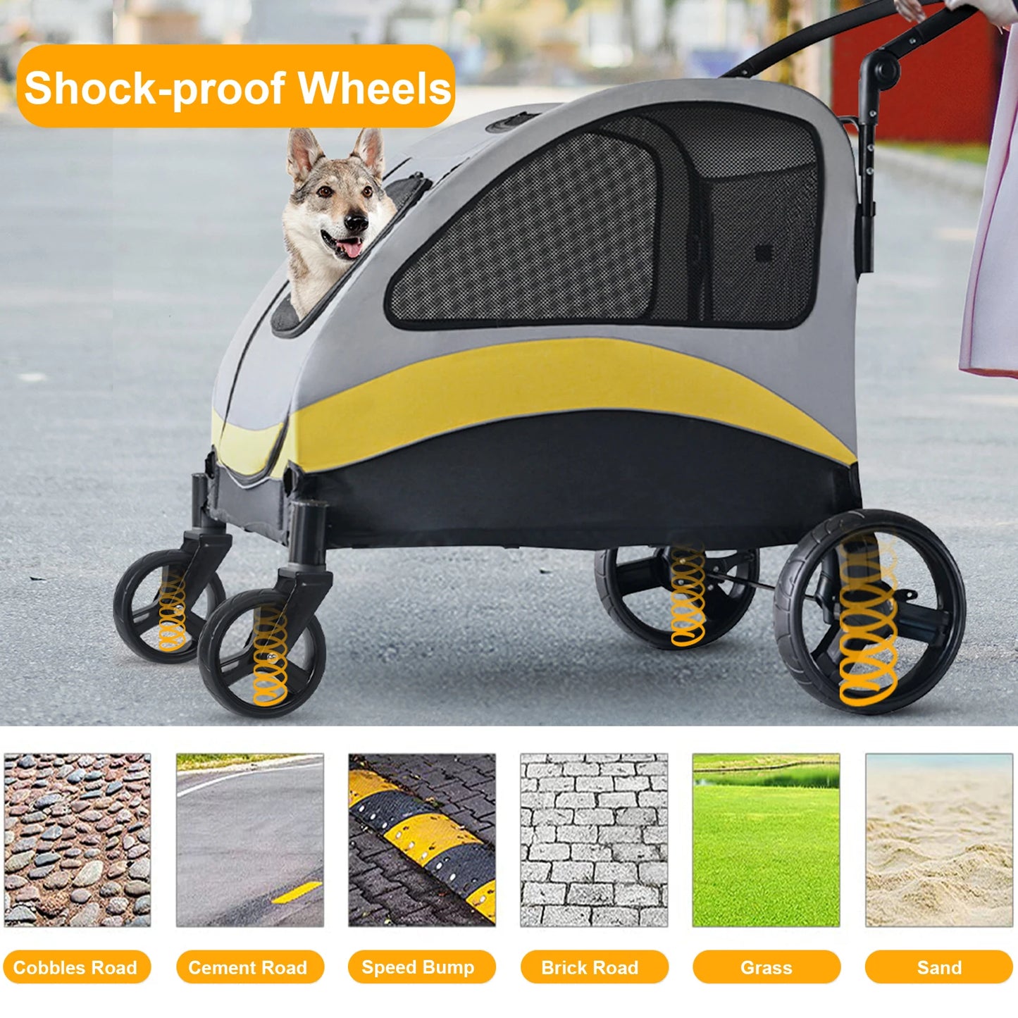 Portable Dog Stroller Four Wheels Foldable Breathable Carrier For Large Dogs