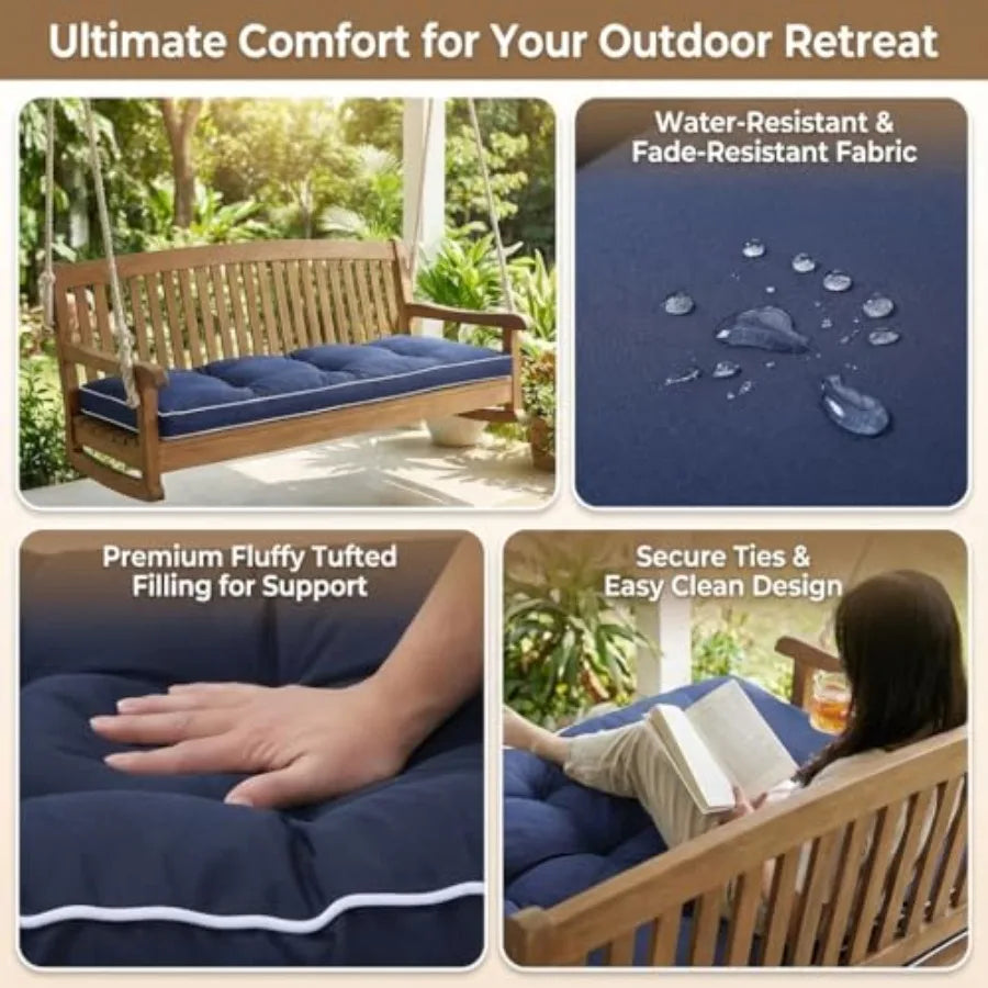3 Seat 57 Inch Outdoor Porch Swing Cushions Water Resistant Tufted Replacement