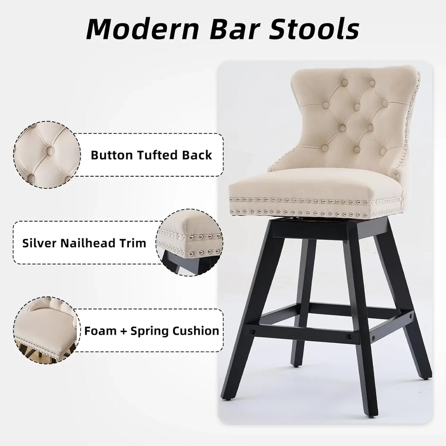 Modern Velvet Counter Height Bar Stools Set Of 2 With Back