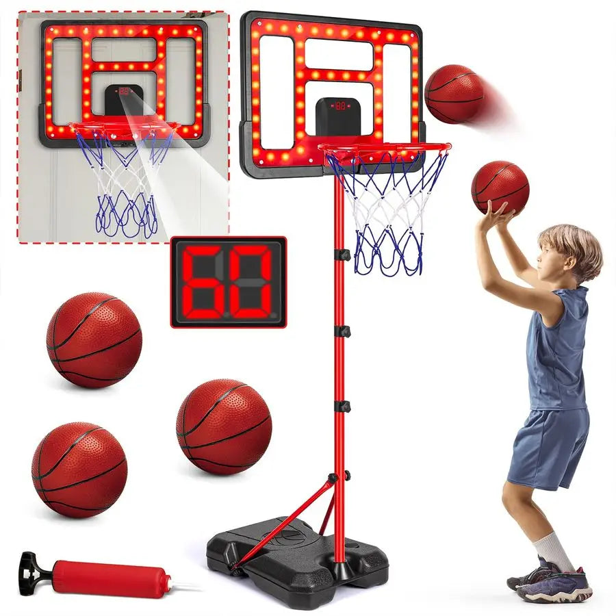 Adjustable Height Toddler Basketball Hoop Indoor Outdoor With Scoreboard LED