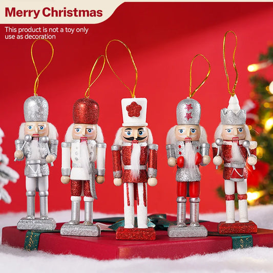 Five Piece Set Christmas Nutcracker Soldier Wooden Ornaments
