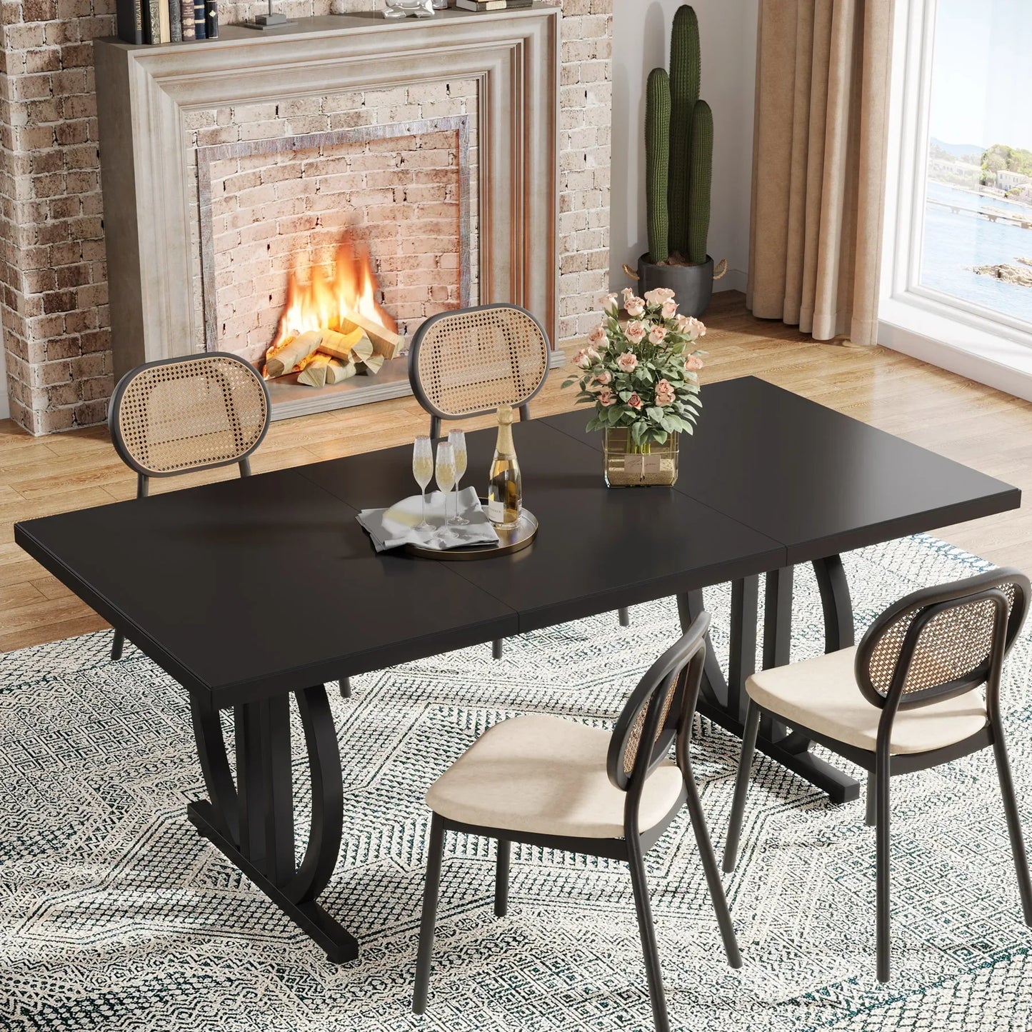 Tribesigns 63 Inch Dining Table for 4-6 with Metal Frame