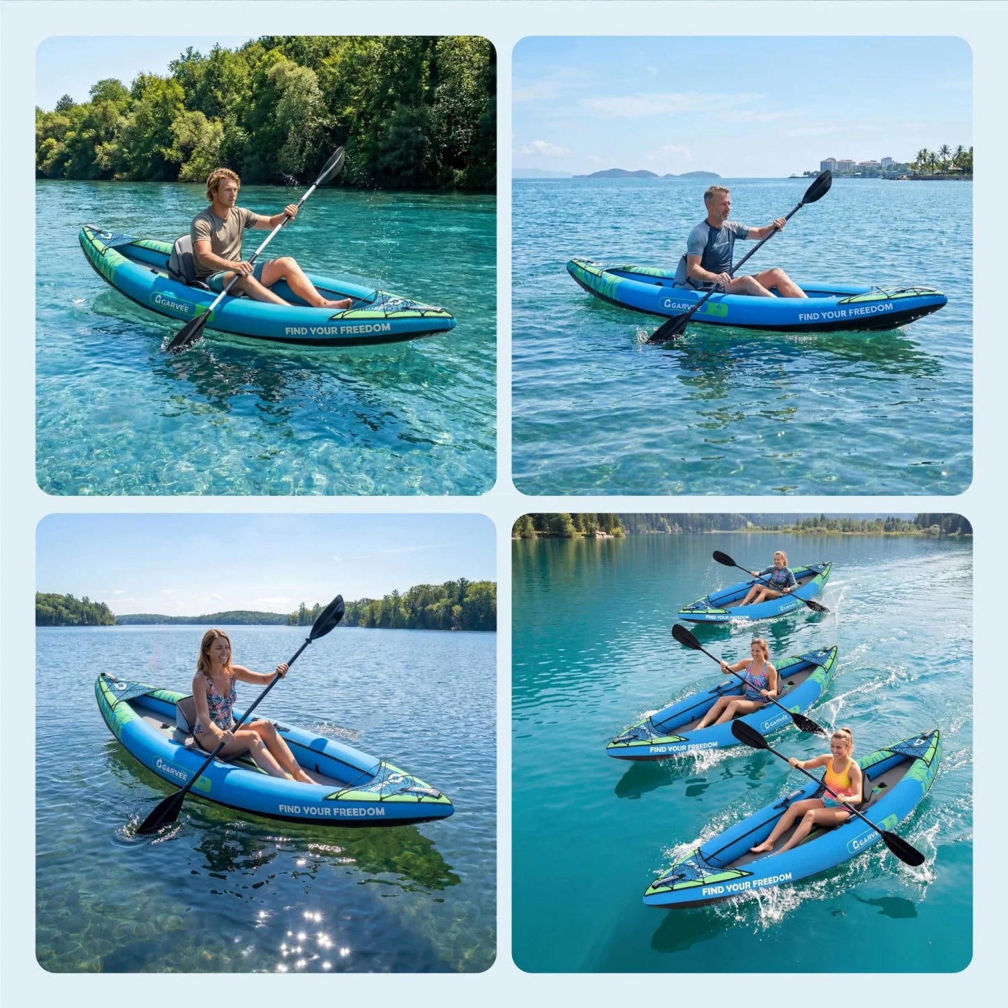 Two Person Inflatable Kayak For Fishing And Touring With Padded Seat And Fins
