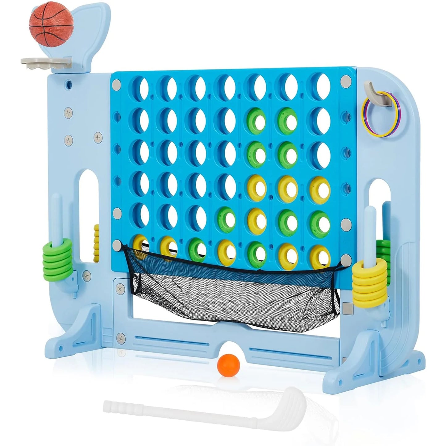 Giant 4 In 1 Yard Game Set With Adjustable Height And Hoop Ring Toss