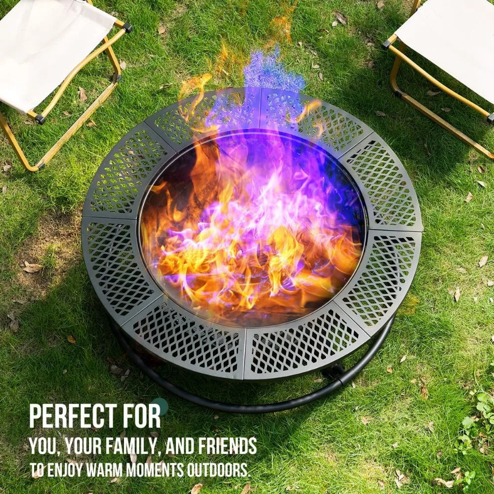 36 Inch Round Fire Pit Grill And Lid Wood Burning 3 In 1