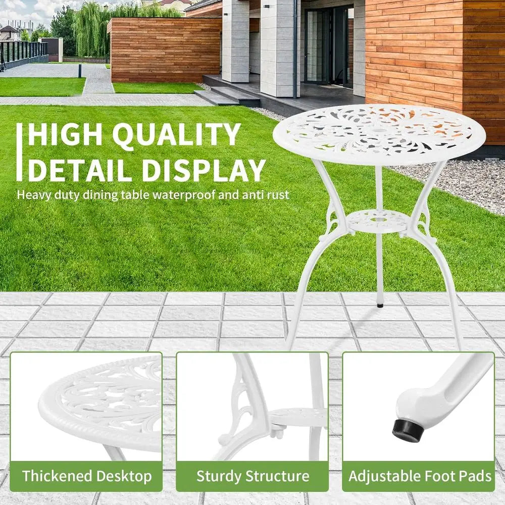 RBXC Patio Bistro Set 3 Piece Wood Outdoor Table and Chairs with Umbrella Hole