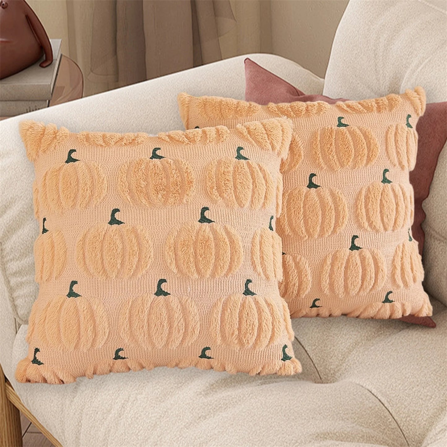 Spooky Halloween Pillowcase With Fuzzy Pumpkin Jacquard