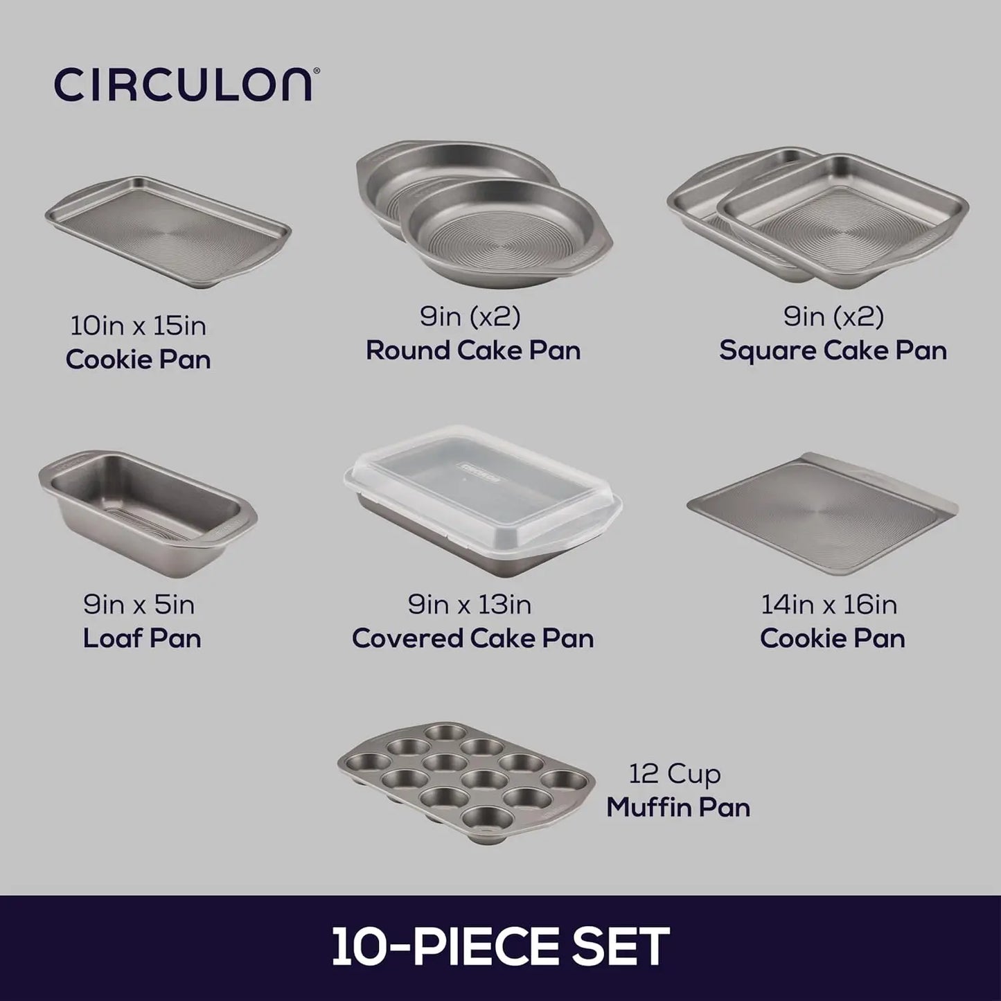 Total Nonstick Bakeware Set 10 Piece Gray Includes Bread Pan Cookie Sheet Baking Pan Baking Sheet Cake Pan Muffin Cupcake Pan