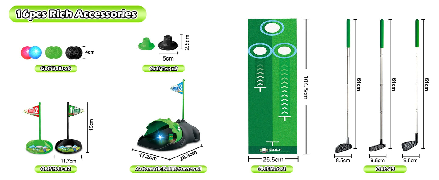 Kids Golf Toy Set Auto Returner Night Light Golf Balls Indoor Outdoor Mini Golf