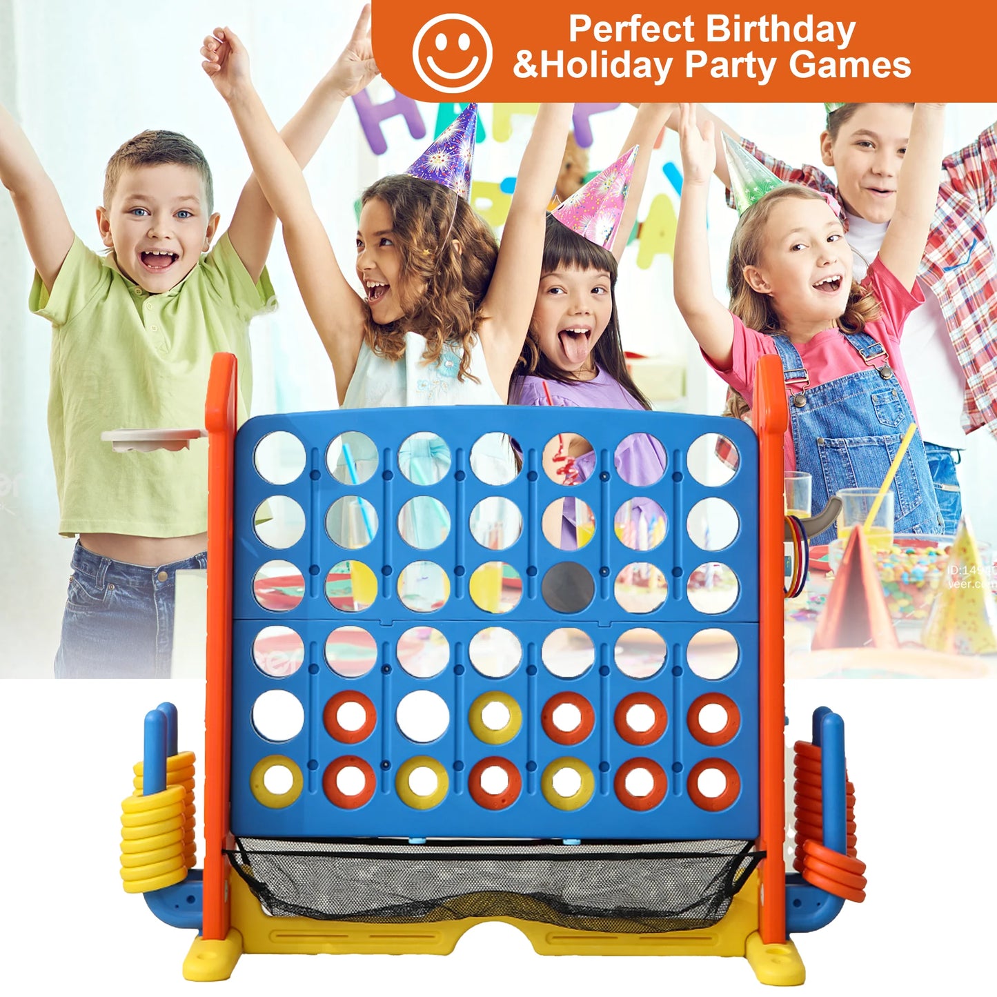 Kids Giant 4 To Score Mesh Bag Connect Four Ring Toss Golf And Basketball Hoop
