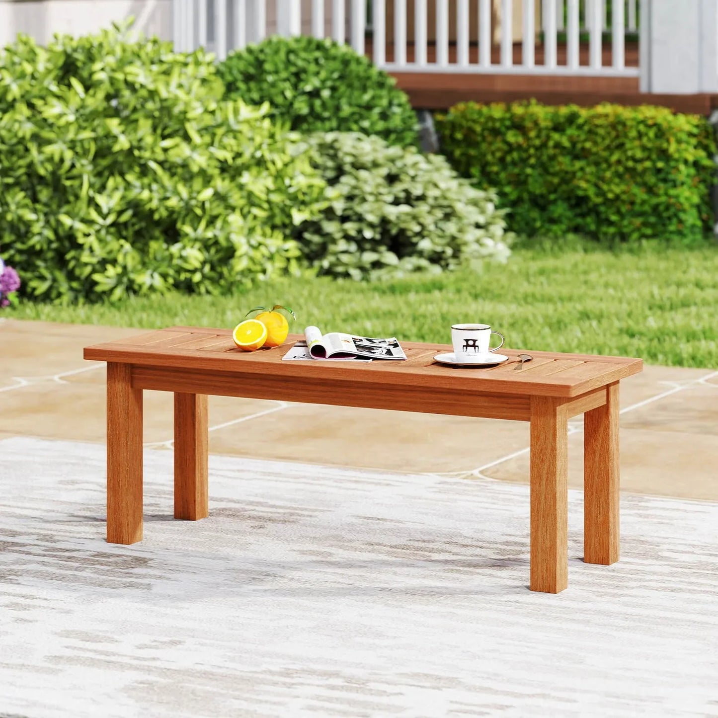 Two Person Outdoor Backless Bench With Slatted Seat Rustic Wooden Entryway Bench