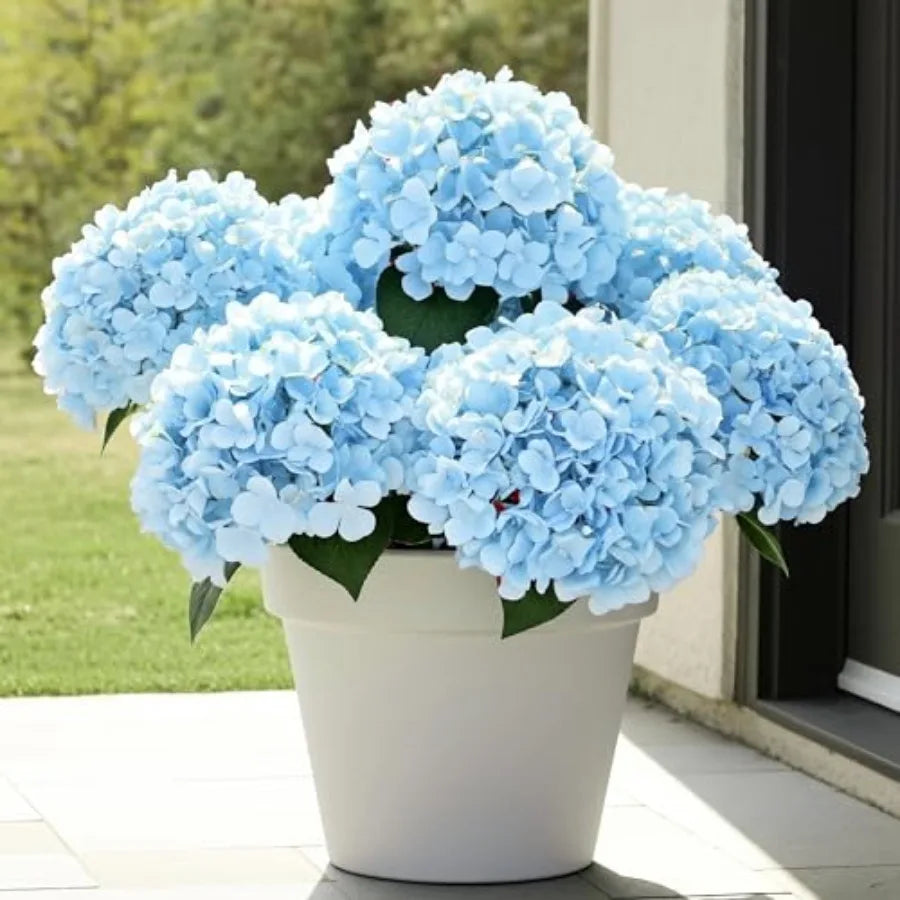 6 Bundles UV Resistant Faux Hydrangea Flowers Blue Outdoor Indoor Use 30 Heads