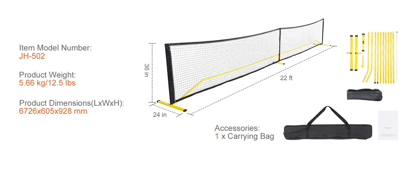 SucceBuy Portable Pickleball Net System 22 FT Full Court Official Regulation Size Outdoor With Court Line
