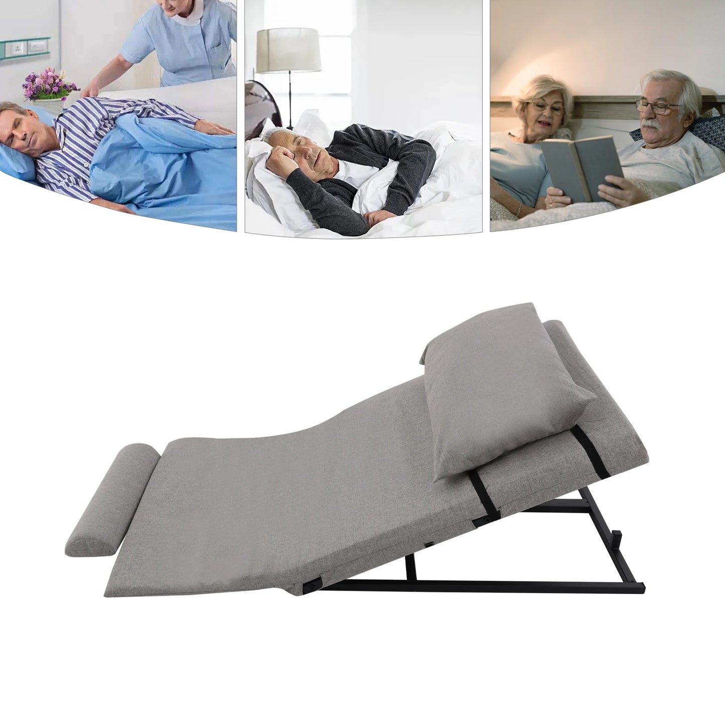 2-80 Degree Electric Lifting Backrest with Short Cushion and Headrest Grey Green Wired Remote Control Bed Backrest for Reading