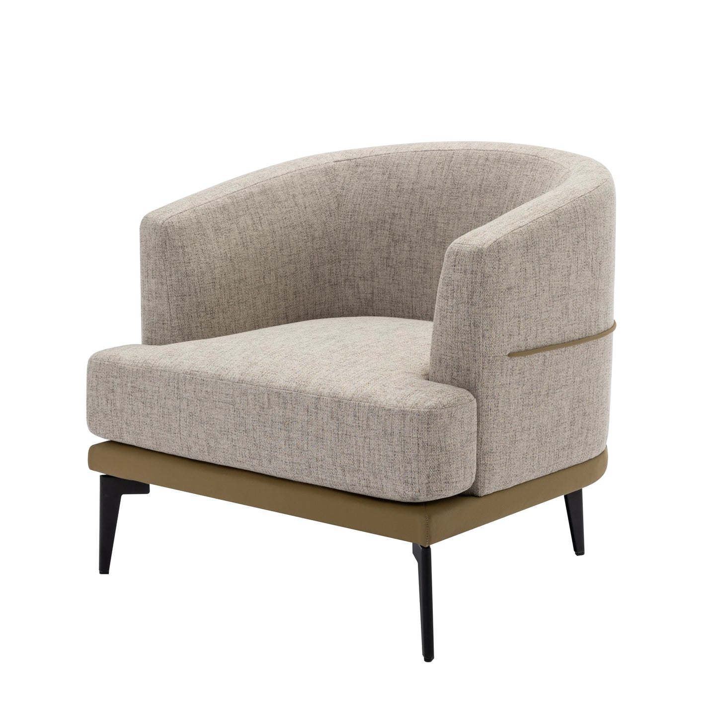 Two Tone Barrel Chair Mustard Green Linen and PU Leather