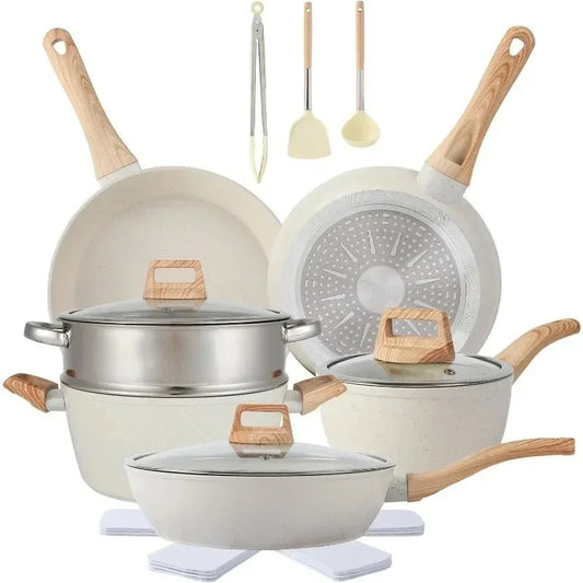 Home Tool 16 Pieces Pots and Pans Set Non Stick Cookware Set White Free Delivery