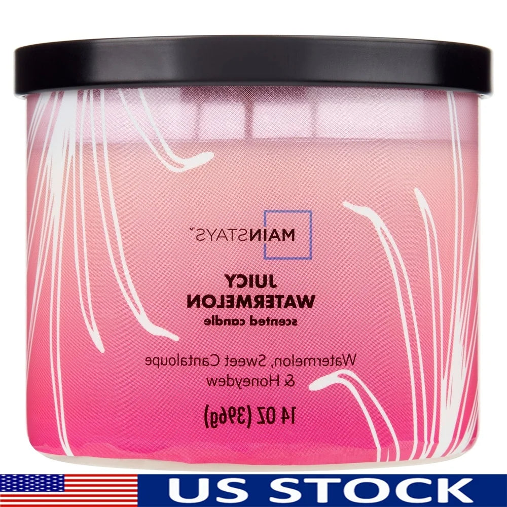 3-Wick Juicy Watermelon Scented Candle 14 Ounce Paraffin Wax Burn Time 65 Hours