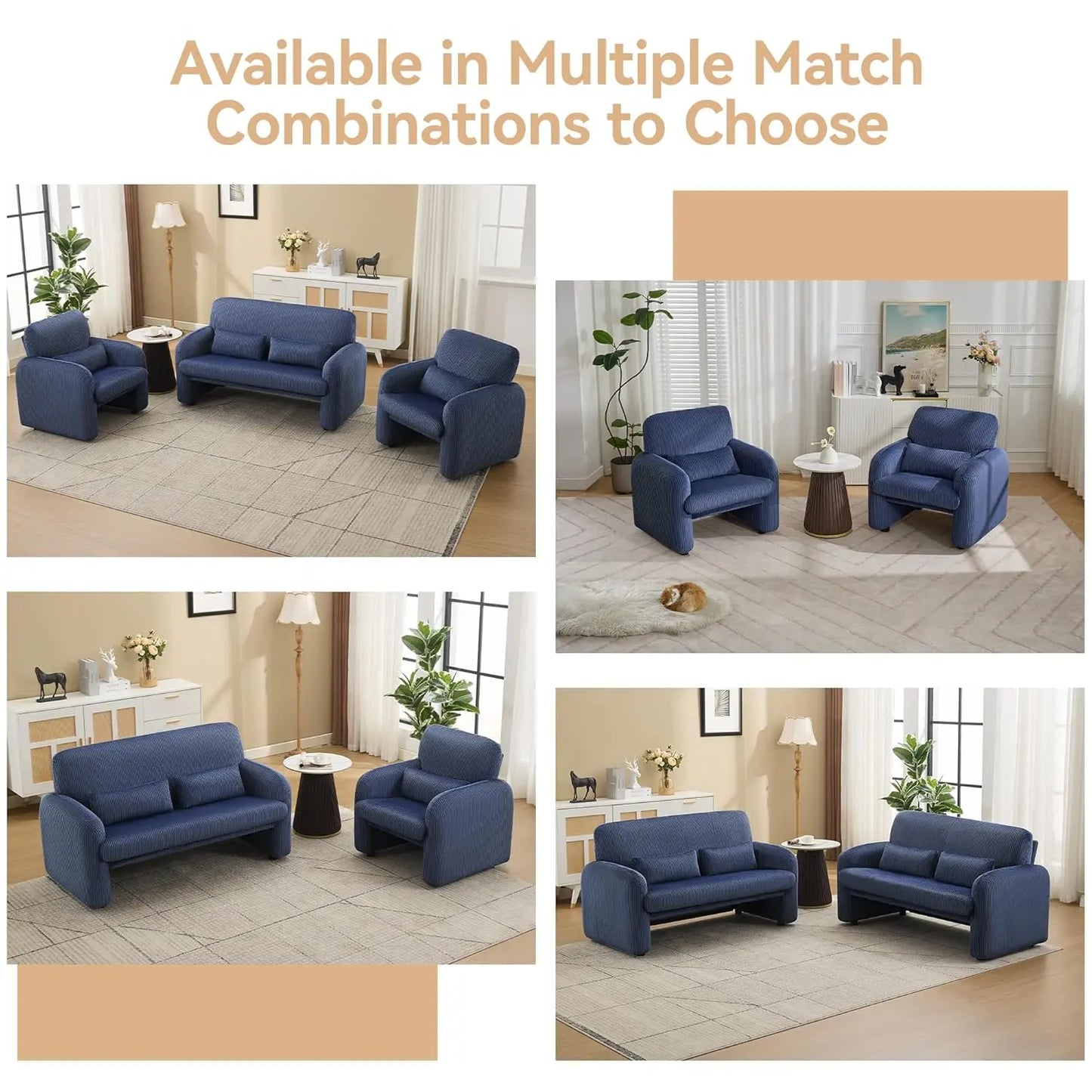 56 Inch Corduroy Loveseat Sofa 2 Seater For Small Spaces Modern Upholstered