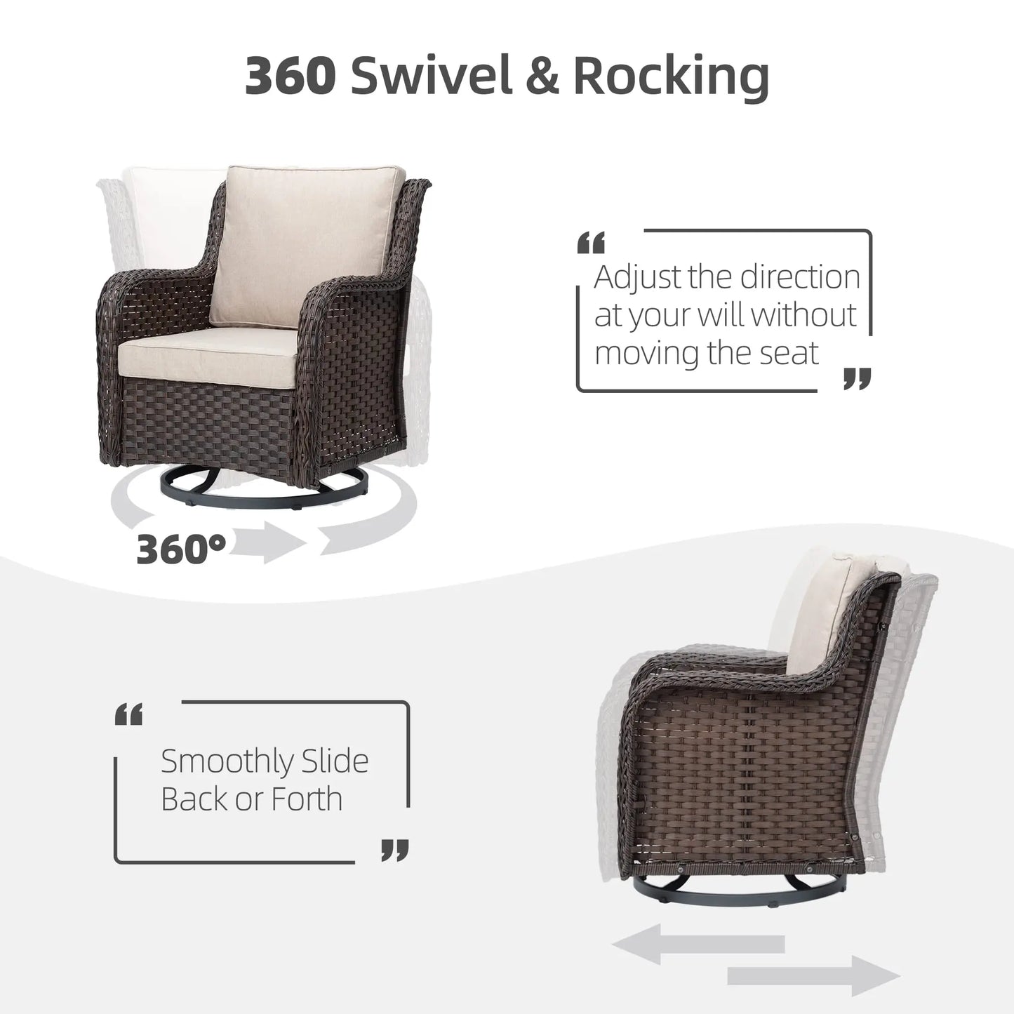 3 Piece Wicker Swivel Rocker Patio Set With Glass Side Table Outdoor Bistro