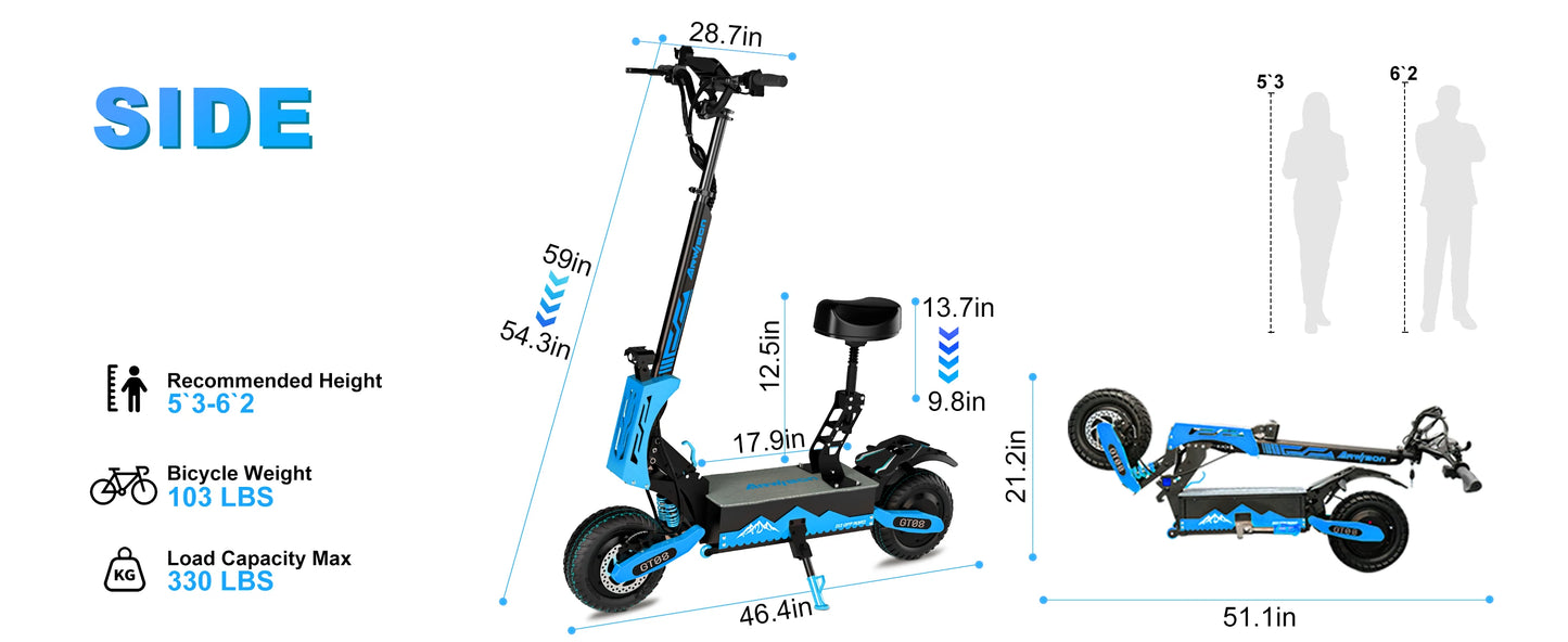 GT08 Electric Scooter 5600W Dual 60V 27Ah 46MPH Offroad