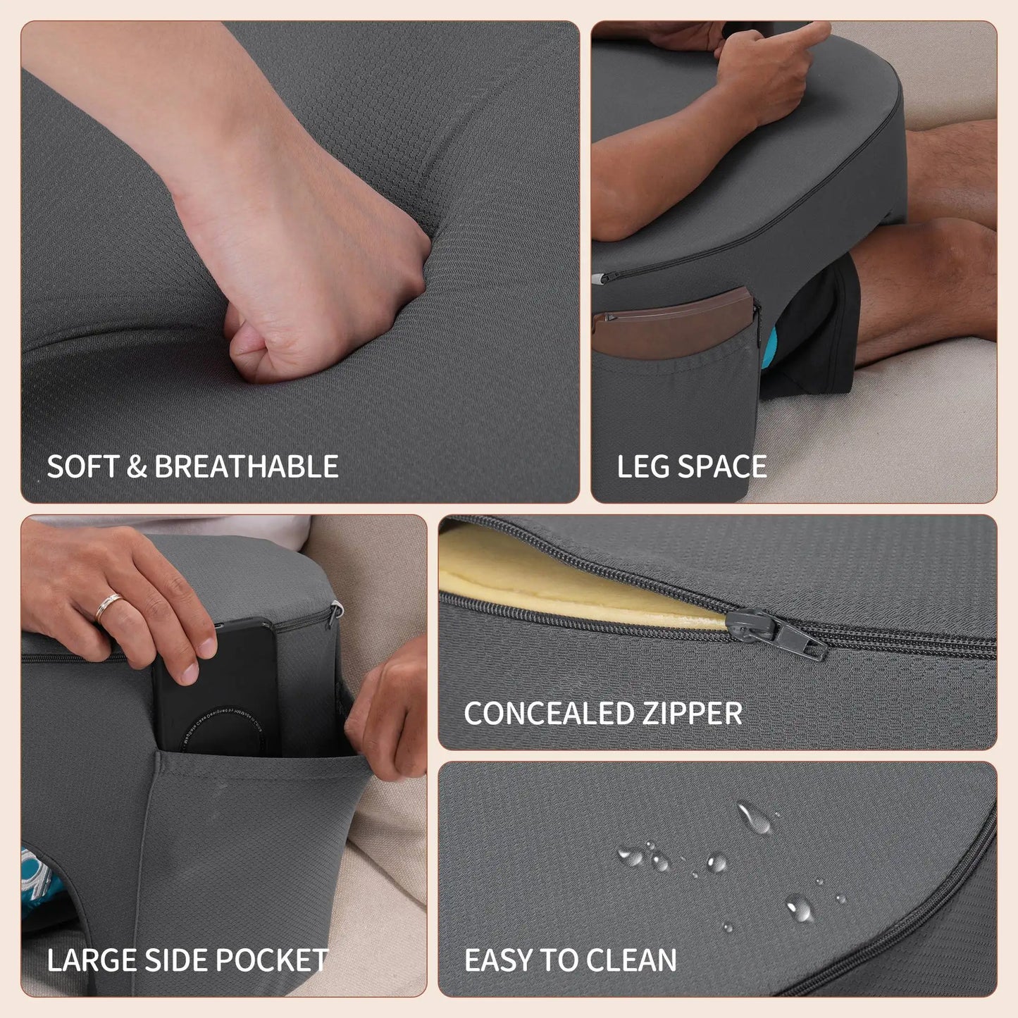 Gaming Reading Pillow Ergonomic Soft Memory Foam Three Legs Bed Arm Rest Pillow for Couch Car Floor Grey